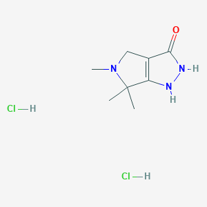molecular formula C8H15Cl2N3O B2815679 5,6,6-Trimethyl-2,4-dihydro-1H-pyrrolo[3,4-c]pyrazol-3-one;dihydrochloride CAS No. 2243507-67-5