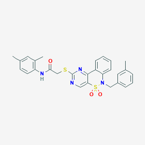 molecular formula C28H26N4O3S2 B2815681 N-(2,4-dimethylphenyl)-2-{[6-(3-methylbenzyl)-5,5-dioxido-6H-pyrimido[5,4-c][2,1]benzothiazin-2-yl]thio}acetamide CAS No. 932313-90-1