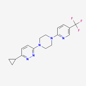 molecular formula C17H18F3N5 B2815693 3-Cyclopropyl-6-[4-[5-(trifluoromethyl)pyridin-2-yl]piperazin-1-yl]pyridazine CAS No. 2380144-94-3
