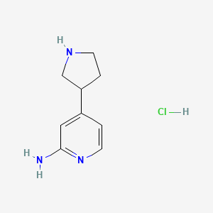 molecular formula C9H14ClN3 B2815696 4-(吡咯烷-3-基)吡啶-2-胺盐酸盐 CAS No. 2411634-88-1