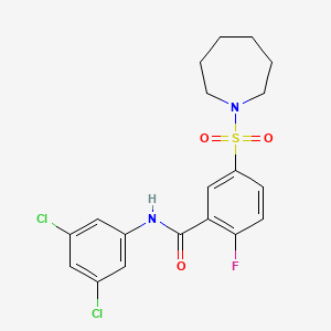 molecular formula C19H19Cl2FN2O3S B2815698 5-(azepan-1-ylsulfonyl)-N-(3,5-dichlorophenyl)-2-fluorobenzamide CAS No. 451481-09-7