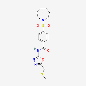 molecular formula C17H22N4O4S2 B2815699 4-(azepan-1-ylsulfonyl)-N-(5-((methylthio)methyl)-1,3,4-oxadiazol-2-yl)benzamide CAS No. 685837-42-7