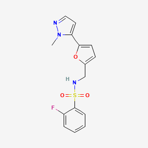 2-Fluoro-N-[[5-(2-methylpyrazol-3-yl)furan-2-yl]methyl]benzenesulfonamide