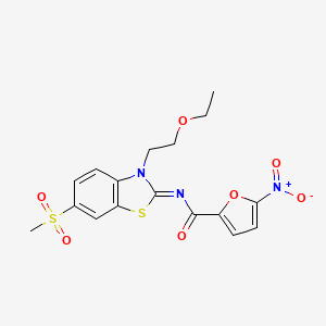 molecular formula C17H17N3O7S2 B2815707 (Z)-N-(3-(2-ethoxyethyl)-6-(methylsulfonyl)benzo[d]thiazol-2(3H)-ylidene)-5-nitrofuran-2-carboxamide CAS No. 865173-68-8