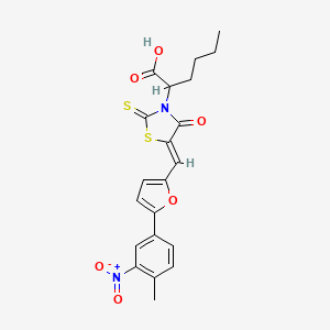 molecular formula C21H20N2O6S2 B2815708 (Z)-2-(5-((5-(4-methyl-3-nitrophenyl)furan-2-yl)methylene)-4-oxo-2-thioxothiazolidin-3-yl)hexanoic acid CAS No. 875302-81-1