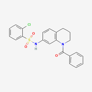 molecular formula C22H19ClN2O3S B2815719 N-(1-benzoyl-1,2,3,4-tetrahydroquinolin-7-yl)-2-chlorobenzenesulfonamide CAS No. 946322-55-0