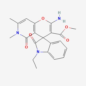 molecular formula C21H21N3O5 B2815738 Methyl 2'-amino-1-ethyl-6',7'-dimethyl-2,5'-dioxo-5',6'-dihydrospiro[indoline-3,4'-pyrano[3,2-c]pyridine]-3'-carboxylate CAS No. 873571-54-1