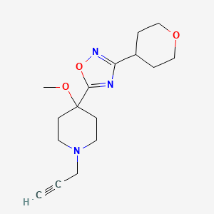 molecular formula C16H23N3O3 B2815739 5-(4-Methoxy-1-prop-2-ynylpiperidin-4-yl)-3-(oxan-4-yl)-1,2,4-oxadiazole CAS No. 2108299-50-7