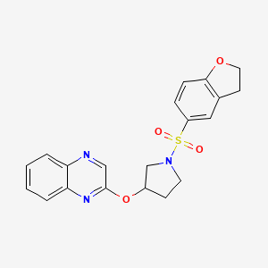 molecular formula C20H19N3O4S B2815747 2-{[1-(2,3-Dihydro-1-benzofuran-5-sulfonyl)pyrrolidin-3-yl]oxy}quinoxaline CAS No. 2097930-46-4