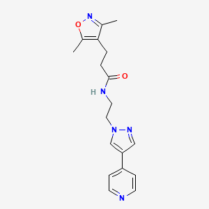 molecular formula C18H21N5O2 B2815755 3-(3,5-二甲基-1,2-噁唑-4-基)-N-{2-(4-(吡啶-4-基)-1H-吡唑-1-基)乙基}丙酰胺 CAS No. 2034372-15-9