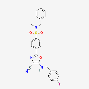 molecular formula C25H21FN4O3S B2815795 N-苄基-4-(4-氰基-5-((4-氟苯甲基)氨基)噁唑-2-基)-N-甲基苯磺酰胺 CAS No. 941004-04-2