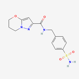 molecular formula C14H16N4O4S B2815806 N-(4-磺酰基苄基)-6,7-二氢-5H-吡唑并[5,1-b][1,3]噁嗪-2-甲酰胺 CAS No. 1448125-51-6