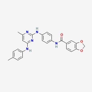molecular formula C26H23N5O3 B2815819 N-(4-((4-methyl-6-(p-tolylamino)pyrimidin-2-yl)amino)phenyl)benzo[d][1,3]dioxole-5-carboxamide CAS No. 941965-90-8