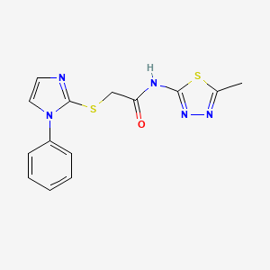 molecular formula C14H13N5OS2 B2815852 N-(5-methyl-1,3,4-thiadiazol-2-yl)-2-((1-phenyl-1H-imidazol-2-yl)thio)acetamide CAS No. 851130-84-2