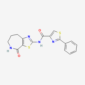 molecular formula C17H14N4O2S2 B2815856 N-(4-oxo-5,6,7,8-tetrahydro-4H-thiazolo[5,4-c]azepin-2-yl)-2-phenylthiazole-4-carboxamide CAS No. 1797903-09-3