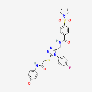 molecular formula C29H29FN6O5S2 B2815883 N-((4-(4-fluorophenyl)-5-((2-((4-methoxyphenyl)amino)-2-oxoethyl)thio)-4H-1,2,4-triazol-3-yl)methyl)-4-(pyrrolidin-1-ylsulfonyl)benzamide CAS No. 310449-17-3