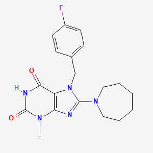 molecular formula C19H22FN5O2 B2815887 8-(氮杂环戊烷-1-基)-7-(4-氟苯甲基)-3-甲基-1H-嘧啶并[2,6(3H,7H)-二酮] CAS No. 505080-84-2