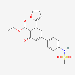 molecular formula C20H21NO6S B2815893 6-(2-Furanyl)-4-[4-(methanesulfonamido)phenyl]-2-oxo-1-cyclohex-3-enecarboxylic acid ethyl ester CAS No. 797775-21-4