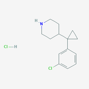 molecular formula C14H19Cl2N B2815901 4-[1-(3-氯苯基)环丙基]哌啶;盐酸盐 CAS No. 2413903-87-2