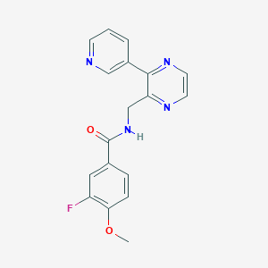 molecular formula C18H15FN4O2 B2815904 3-fluoro-4-methoxy-N-((3-(pyridin-3-yl)pyrazin-2-yl)methyl)benzamide CAS No. 2034536-69-9