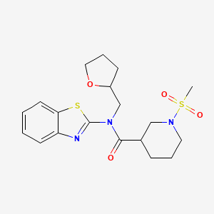 molecular formula C19H25N3O4S2 B2815915 N-(benzo[d]thiazol-2-yl)-1-(methylsulfonyl)-N-((tetrahydrofuran-2-yl)methyl)piperidine-3-carboxamide CAS No. 1060170-80-0