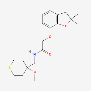 molecular formula C19H27NO4S B2815963 2-((2,2-dimethyl-2,3-dihydrobenzofuran-7-yl)oxy)-N-((4-methoxytetrahydro-2H-thiopyran-4-yl)methyl)acetamide CAS No. 2034235-42-0