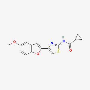 molecular formula C16H14N2O3S B2815978 N-(4-(5-methoxybenzofuran-2-yl)thiazol-2-yl)cyclopropanecarboxamide CAS No. 922079-50-3