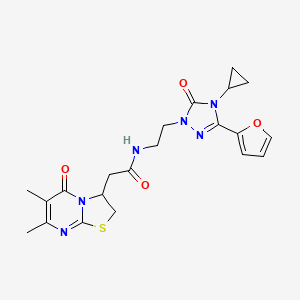 N-(2-(4-cyclopropyl-3-(furan-2-yl)-5-oxo-4,5-dihydro-1H-1,2,4-triazol-1-yl)ethyl)-2-(6,7-dimethyl-5-oxo-3,5-dihydro-2H-thiazolo[3,2-a]pyrimidin-3-yl)acetamide