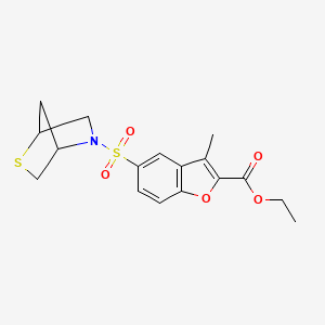molecular formula C17H19NO5S2 B2816000 乙酸乙酯-5-(2-硫代-5-氮杂双环[2.2.1]庚烷-5-基磺酰)-3-甲基苯并呋喃-2-甲酸酯 CAS No. 2034456-05-6