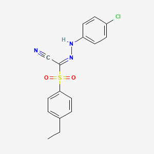 molecular formula C16H14ClN3O2S B2816008 (2E)-[(4-chlorophenyl)hydrazono][(4-ethylphenyl)sulfonyl]acetonitrile CAS No. 1785778-00-8