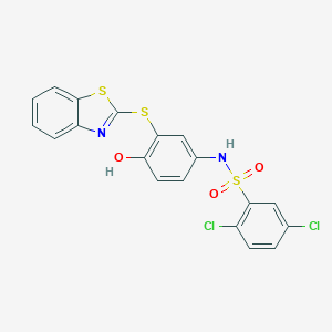 molecular formula C19H12Cl2N2O3S3 B281601 N-[3-(1,3-benzothiazol-2-ylsulfanyl)-4-hydroxyphenyl]-2,5-dichlorobenzenesulfonamide 