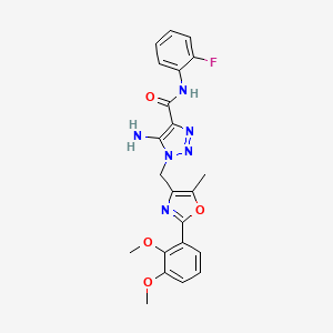 molecular formula C22H21FN6O4 B2816015 5-amino-1-{[2-(2,3-dimethoxyphenyl)-5-methyl-1,3-oxazol-4-yl]methyl}-N-(2-fluorophenyl)-1H-1,2,3-triazole-4-carboxamide CAS No. 1113103-49-3