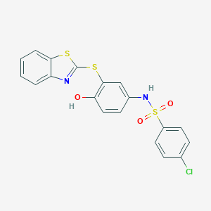 molecular formula C19H13ClN2O3S3 B281602 N-[3-(1,3-benzothiazol-2-ylthio)-4-hydroxyphenyl]-4-chlorobenzenesulfonamide 