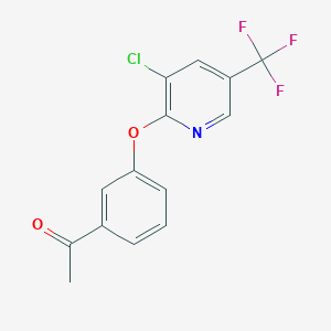 molecular formula C14H9ClF3NO2 B2816028 1-(3-{[3-Chloro-5-(trifluoromethyl)-2-pyridinyl]oxy}phenyl)-1-ethanone CAS No. 478065-94-0