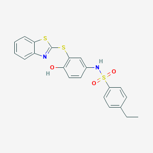 molecular formula C21H18N2O3S3 B281603 N-[3-(1,3-benzothiazol-2-ylthio)-4-hydroxyphenyl]-4-ethylbenzenesulfonamide 