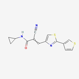 molecular formula C14H11N3OS2 B2816031 2-cyano-N-cyclopropyl-3-[2-(thiophen-3-yl)-1,3-thiazol-4-yl]prop-2-enamide CAS No. 1259225-72-3