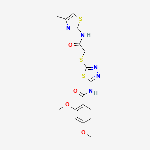 molecular formula C17H17N5O4S3 B2816032 2,4-dimethoxy-N-(5-((2-((4-methylthiazol-2-yl)amino)-2-oxoethyl)thio)-1,3,4-thiadiazol-2-yl)benzamide CAS No. 893130-60-4