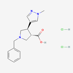 molecular formula C16H21Cl2N3O2 B2816039 rac-(3R,4S)-1-benzyl-4-(1-methyl-1H-pyrazol-4-yl)pyrrolidine-3-carboxylic acid dihydrochloride, trans CAS No. 2044705-72-6