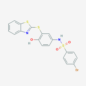 molecular formula C19H13BrN2O3S3 B281604 N-[3-(1,3-benzothiazol-2-ylsulfanyl)-4-hydroxyphenyl]-4-bromobenzenesulfonamide 