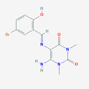 molecular formula C13H13BrN4O3 B2816044 (E)-6-amino-5-((5-bromo-2-hydroxybenzylidene)amino)-1,3-dimethylpyrimidine-2,4(1H,3H)-dione CAS No. 380339-94-6