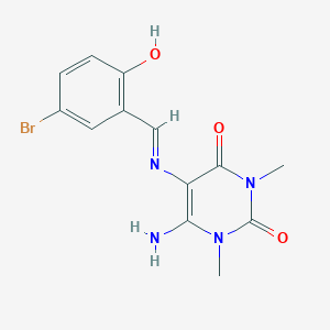 molecular formula C13H13BrN4O3 B2816044 (E)-6-氨基-5-((5-溴-2-羟基苯甲亚胺)氨基)-1,3-二甲基嘧啶-2,4(1H,3H)-二酮 CAS No. 380339-94-6