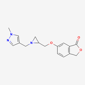 molecular formula C16H17N3O3 B2816049 6-[[1-[(1-Methylpyrazol-4-yl)methyl]aziridin-2-yl]methoxy]-3H-2-benzofuran-1-one CAS No. 2411287-59-5