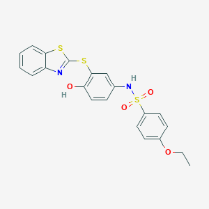 molecular formula C21H18N2O4S3 B281605 N-[3-(1,3-benzothiazol-2-ylsulfanyl)-4-hydroxyphenyl]-4-ethoxybenzenesulfonamide 