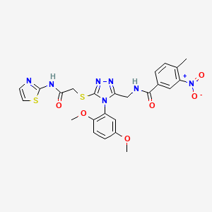 molecular formula C24H23N7O6S2 B2816065 N-((4-(2,5-dimethoxyphenyl)-5-((2-oxo-2-(thiazol-2-ylamino)ethyl)thio)-4H-1,2,4-triazol-3-yl)methyl)-4-methyl-3-nitrobenzamide CAS No. 394661-84-8