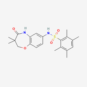 molecular formula C21H26N2O4S B2816067 N-(3,3-dimethyl-4-oxo-2,3,4,5-tetrahydrobenzo[b][1,4]oxazepin-7-yl)-2,3,5,6-tetramethylbenzenesulfonamide CAS No. 922004-59-9