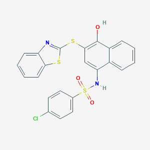 molecular formula C23H15ClN2O3S3 B281608 N-[3-(1,3-benzothiazol-2-ylsulfanyl)-4-hydroxy-1-naphthyl]-4-chlorobenzenesulfonamide 