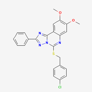 molecular formula C24H19ClN4O2S B2816089 5-[(4-Chlorobenzyl)thio]-8,9-dimethoxy-2-phenyl[1,2,4]triazolo[1,5-c]quinazoline CAS No. 902593-62-8
