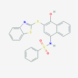 molecular formula C23H16N2O3S3 B281609 N-[3-(1,3-benzothiazol-2-ylsulfanyl)-4-hydroxynaphthalen-1-yl]benzenesulfonamide 
