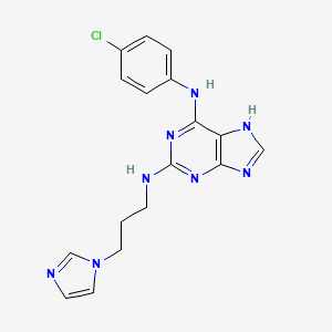 molecular formula C17H17ClN8 B2816090 N2-(3-(1H-imidazol-1-yl)propyl)-N6-(4-chlorophenyl)-9H-purine-2,6-diamine CAS No. 1251615-74-3