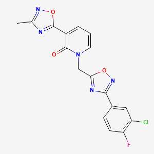 molecular formula C17H11ClFN5O3 B2816098 1-((3-(3-氯-4-氟苯基)-1,2,4-噁二唑-5-基)甲基)-3-(3-甲基-1,2,4-噁二唑-5-基)吡啶-2(1H)-酮 CAS No. 1396684-22-2